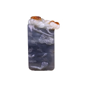 Superb Chinese Hetian Jade Carved Lotus Leaf & Lotus Flower Pendant