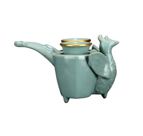 Chinese Gilt Edge Ru Kiln Phoenix Porcelain Warmer Wine Pot