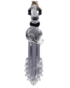 Beautiful White Crystal Carved Dharma-vessel Pendant w Hand Woven Necklace