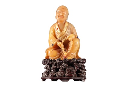 Superb Vintage Chinese Tianhuang Stone Carved Arhat Statue