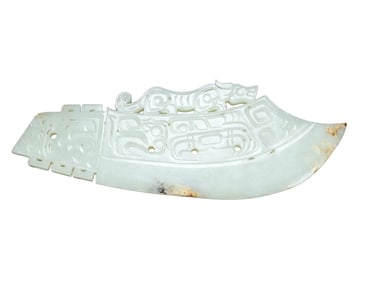Superb Vintage Chinese Hetian Jade Carved Fortune Beast Sword Statue