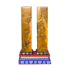 A Pair Superb Vintage Chinese Tianhuang Stone Low Relief Figure Seal