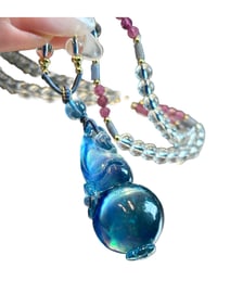 Beautiful Aquamarine Carved Gourd Pendant w Hand Woven Beads Necklace