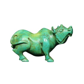 Vintage Turquoise Carved Fortune Ox Statue