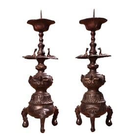 A Pair Vintage Chinese Copper Candlestick