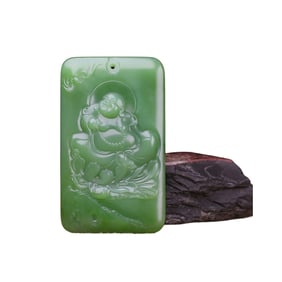 Superb Chinese Green Hetian Jade Carved Laughing Buddha Pendant