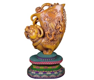 Superb Vintage Chinese Tianhuang Stone Carved Fortune Beast Seal Statue