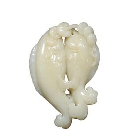 Chinese Hetian Jade Carved Double Fish Pendant