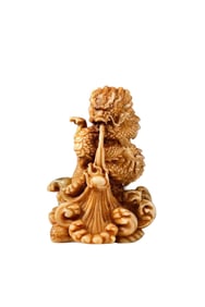 Vintage Bone Carved Fortune Dragon Statue