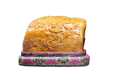 Superb Chinese Tianhuang Stone Low Relief Chi Dragon Seal Statue