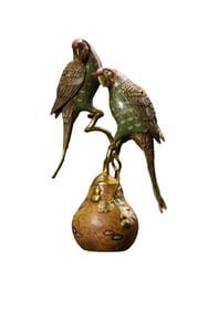Vintage Chinese Gilt Gold Copper Cloisonne Parrot Incense Burner