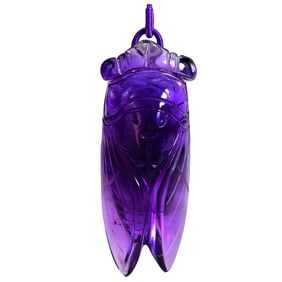 Beautiful Amethyst Carved Fortune Cicada Pendant Hand Woven Beads Necklace