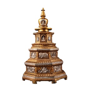 Vintage Chinese Gilt Gold Copper Pagoda Statue