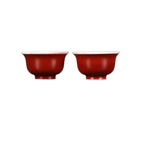 A Pair Chinese Red Glaze Porcelain Cups