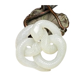 Openwork Chinese Hetian Jade Carved Snake Pendant