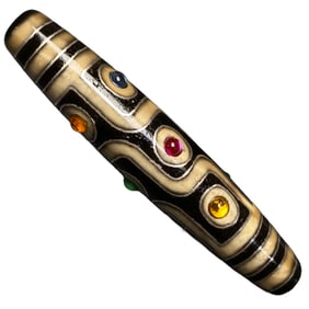 Old Tibetan Nine Eye DZI Agate Inlay Gems Lucky Pendant