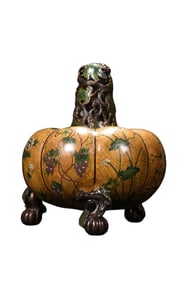 Vintage Chinese Copper Cloisonne Pumpkin Incense Burner