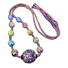Hand Woven Beautiful Chinese Famille Rose Peking Glass Beads Pendant/Necklace