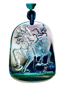 Beautiful Green Crystal Carved Kylin Pendant