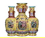 Openwork Chinese Qing Dynasty Gilt Edge Famille Rose Tree Design Conjoined Porcelain Vase