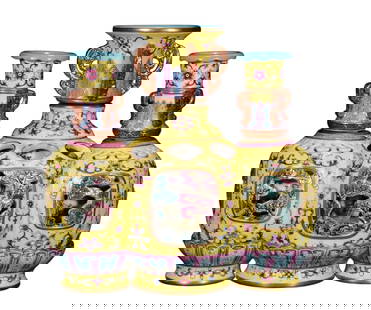 Openwork Chinese Qing Dynasty Gilt Edge Famille Rose Tree Design Conjoined Porcelain Vase: Openwork Chinese Qing Dynasty Gilt Edge Famille Rose Tree Design Conjoined Porcelain VaseDimension: 280 x 270 (mm) 11.02 x 10.63 (inches)