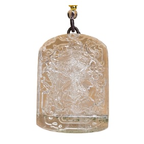 Beautiful White Crystal Carved General Guangong Pendant w Hand Woven Necklace