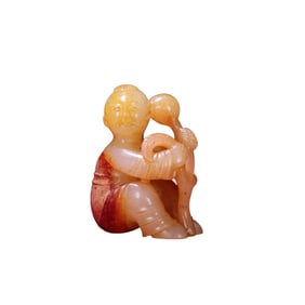 Superb Vintage Chinese Hetian Jade Carved Kid Statue
