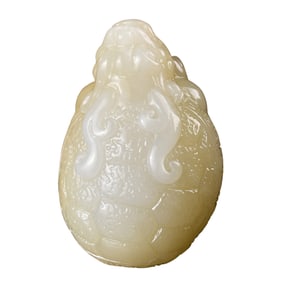 Superb Chinese Hetian Jade Carved Dragon Turtle Statue w Certificate