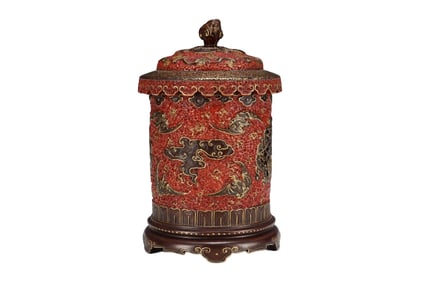 Openwork Chinese Qing Dynasty Gilt Edge Red Glaze Fortune Bat Design Porcelain Incense Burner