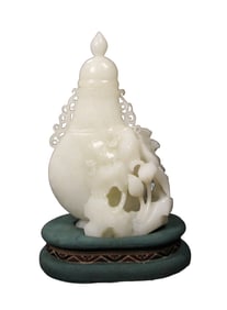 Superb Chinese Hetian Jade High Relief Lotus Leaf & Lotus Pod Vase