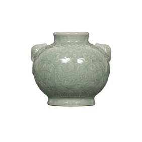 Chinese Celadon Glaze Double Ear Porcelain Vase