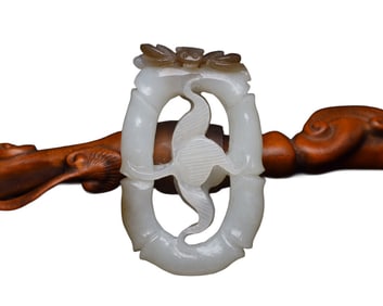 Openwork Chinese Hetian Jade Carved Fortune Bamboo Pendant