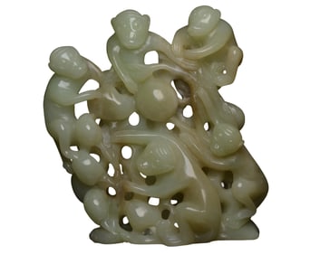 Vintage Chinese Hetian Jade Carved Monkey Statue