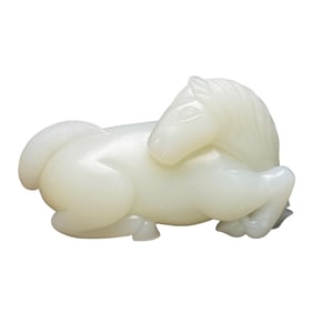 Superb Chinese Hetian Jade Carved Fortune Horse Statue