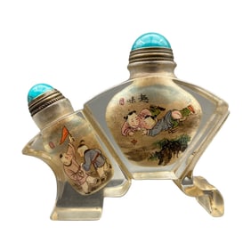 Old Chinese Peking Glass Inside Painting Kids Design Snuff Bottle w Stopper