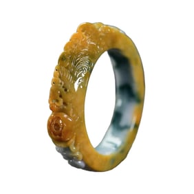 Inside Diameter 58mm Exquisite Jadeite Carved Phoenix & Peony Bracelet