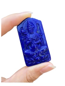 Chinese Lapis Lazuli Carved Lotus Flower Kwan-yin Pendant