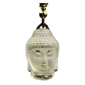 Exquisite Yellow Crystal Carved Buddha Head Pendant w Hand Woven Necklace