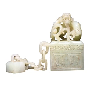 Superb Vintage Chinese Hetian Jade Carved Chi Dragon Seal