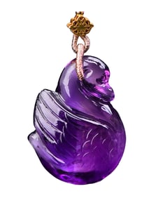 Beautiful Amethyst Carved Swan Pendant w Hand Woven Necklace