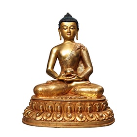 Vintage Chinese Gilt Gold Copper Amitayus Statue