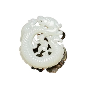 Openwork Chinese Hetian Jade Carved Fortune Dragon Pendant
