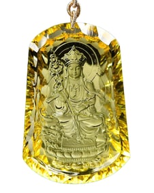 Exquisite Yellow Crystal Carved Ksitigarbha Pendant