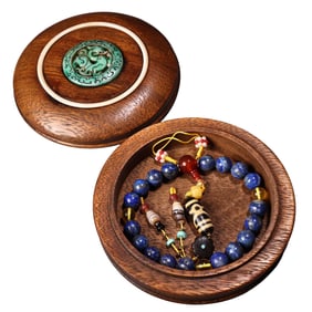Hand Woven Lapis Lazuli Beads Bracelet w Wood Box