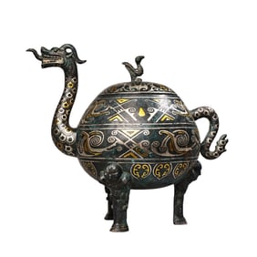 Vintage Chinese Silver Plated Gilt Gold Bronze Fortune Dragon Incense Burner