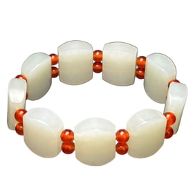 Hand Carved Superb Chinese Hetian Jade Beads Bracelet