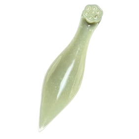 Chinese Hetian Jade Carved Lotus Pod Tea Shovel