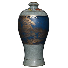 Chinese Ru Kiln Idyllic Scenery Design Porcelain Vase