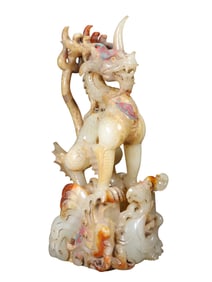 Vintage Chinese Hetian Jade Carved Dragon Phoenix Statue