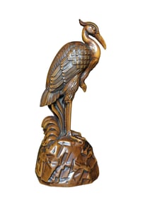 Vintage Chinese Boxwood Wood Carved Crane Statue